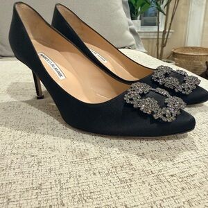 Manolo Blahnik Black Crystal Buckle Heels